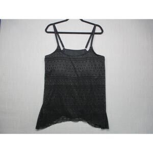 Black Patterned Lace Sheer BOHO Asymmetrical Layered Swim Top Womens Size XXL